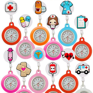 Cross-border medical telescopic nurse watch stretch cute cartoon character animal doctor student chest watch hanging watch pocket watch