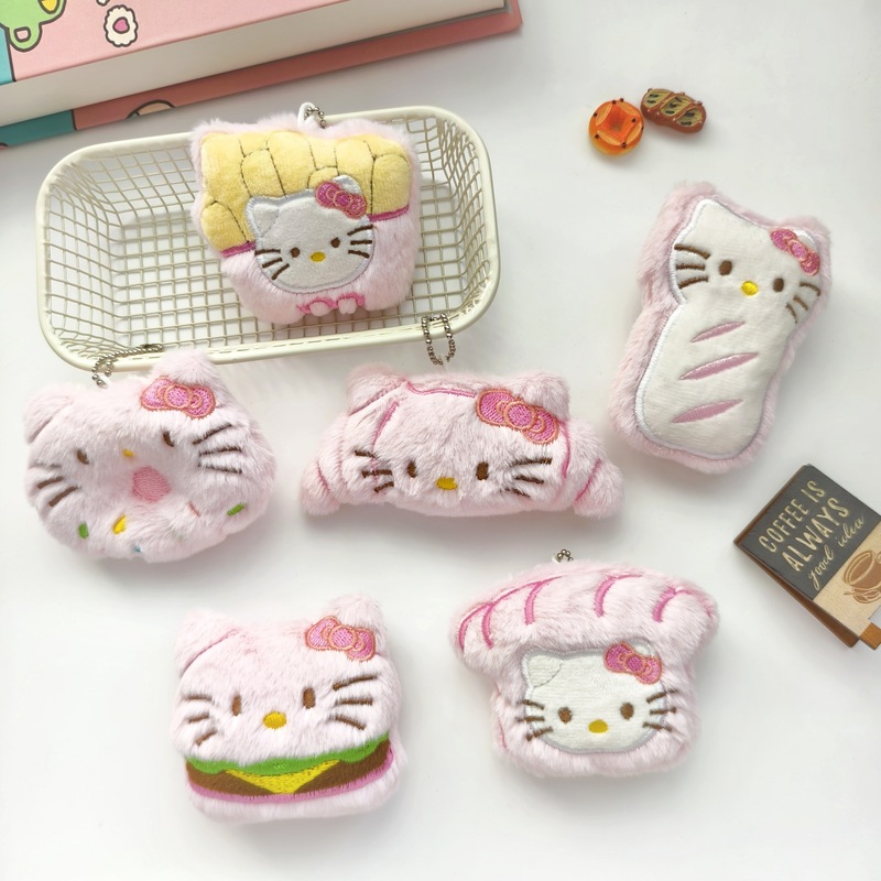 卡通kitty猫咪食物造型毛绒挂饰汉堡薯条面包片玩偶胸针包包挂饰|undefined
