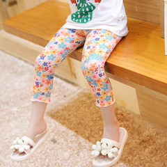 Girls' leggings, baby knitted printed 7-point pants, summer cotton children's wear, spring and summer thin, small and medium-sized children's outer wear