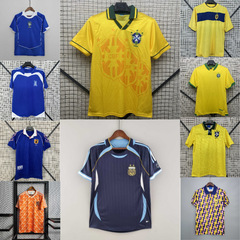 レトロなタイ版サッカーユニフォーム代表チームブラジルフランスアルゼンチンポルトガル半袖ジャージ卸売ドロップシッピングプリント番号