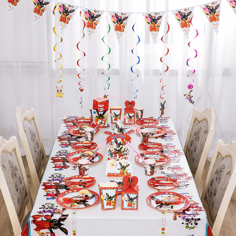 兔子儿童生日派对蛋糕插牌拉旗横幅桌布一次性节日派对装饰用品