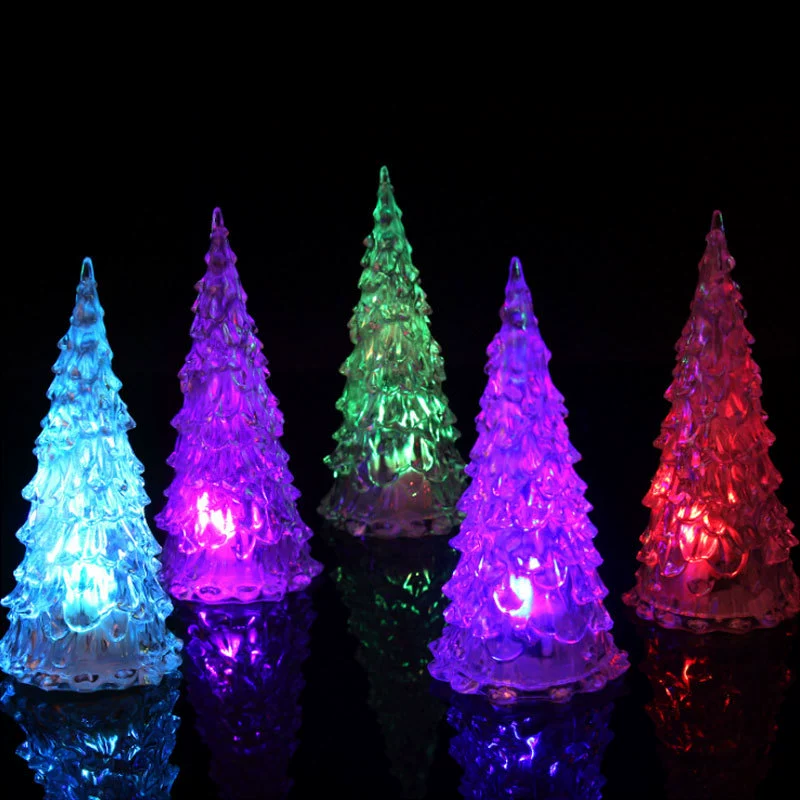 акриловая LED ночная лампа, красочная елка, 12.5×6×6 см, пластик + электроника