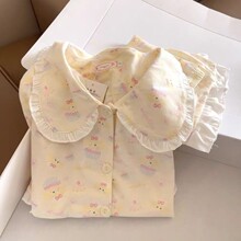 满印花边厨师饼饼睡衣女夏季短袖短裤娃娃领两件套少女休闲家居服