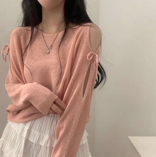 Korean Design Embroidered Bow Belted Knit Top for Women - Autumn New Arrival Gentle Style Loose and Thin Blouse