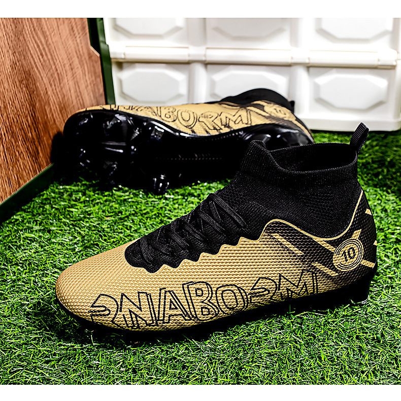 Autumn New High Top Long Men's and Women's Gold School Professional Training Broken Nail Football Shoes_voghion.com