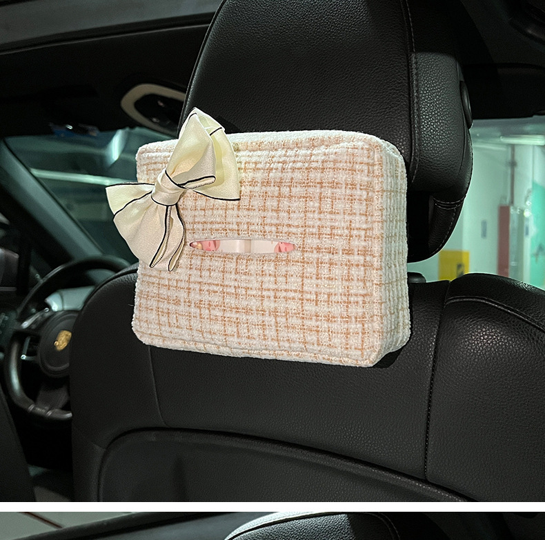 Xiaoxiangfeng Car Tissue Storage Box Hanging Cute Bow Car Tissue Box Multifunctional Car Tissue Box