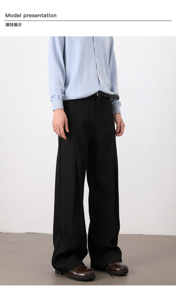 Quần tây nam ống rộng xếp ly phong cách Mỹ, quần dài casual tôn dáng — màu xám, màu đen chi tiết 9