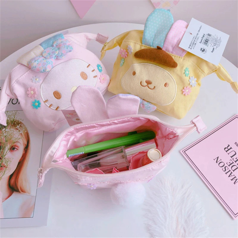日系kitty猫玉桂狗兔耳化妆包学生卡通凯蒂猫洗漱整理收纳包帆布|undefined