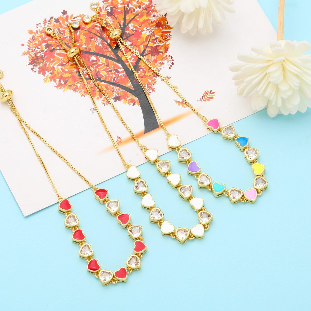 Fashion Copper Heart shape Bracelet Enamel Zircon Copper Bracelets