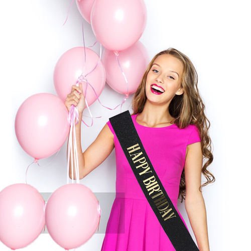 European and American new party HAPPY BIRTHDAY ribbon etiquette belt glitter cloth bronzing shoulder strap birthday dress