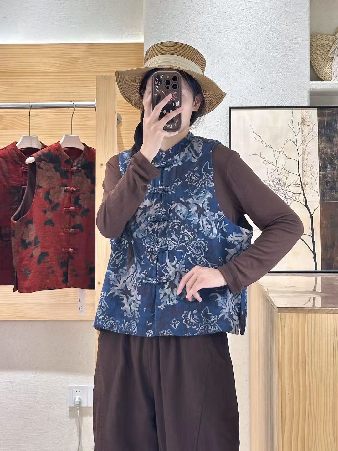 2025 nuevo estilo de otoño nacional Jacquard nuevo estilo chino collar redondo botón de mujer chaleco chaleco corto