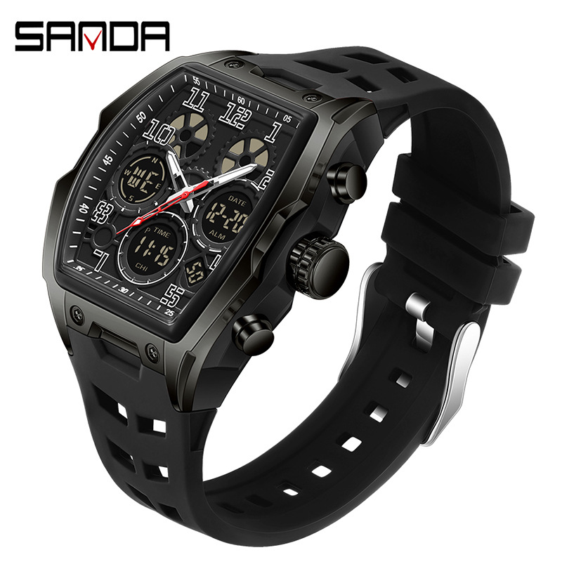 Sanda reloj electrónico reloj deportivo multifuncional en forma de barril de vino reloj despertador de fiesta estudiantil reloj impermeable 6235