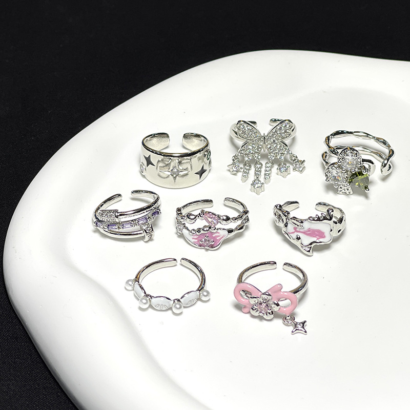 10g Weight Rhinestones Inlay Material Open Rings Classification Adjustable Ring Size 1 Piece Quantity Daily, Street Occasion Copper Material Geometric Pattern Women's Gender Plating, Inlay Design Sweet, Cool Style Style Wholesale Sweet Cool Style Geometric Copper Plating Inlay Rhinestones Open Rings 无