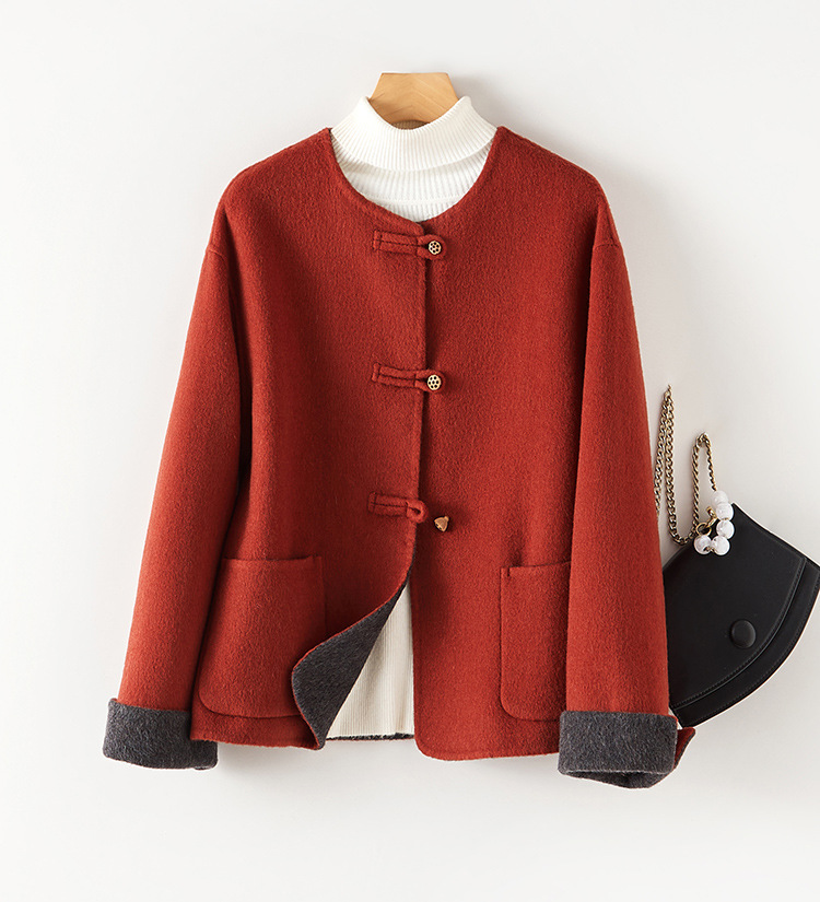 新しい新しい中国風のカラーブロック両面ウールコート女性のトップス秋と冬のウールコートブティック婦人服卸売