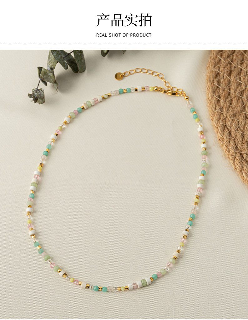 Linglang Colorful Beaded Necklace Natural Stone Choker Necklace Chic Jewelry for Girls