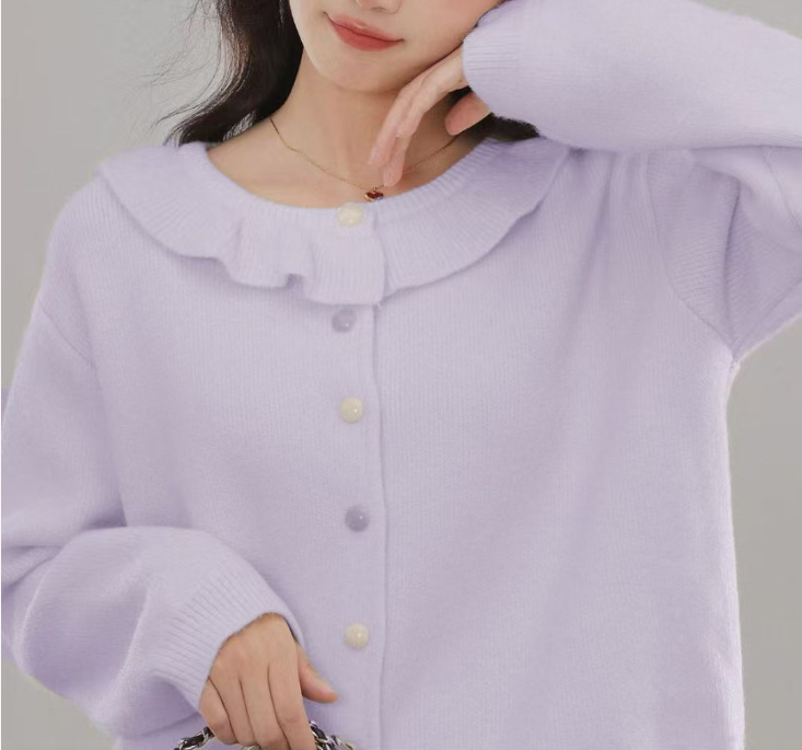跨境韩系学院风温柔好看娃娃领宽松外穿甜美减龄针织开衫毛衣外套|undefined