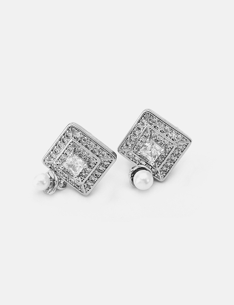 Women'S Gender Wholesale Fashion Gold-plated Square Zircon Pearl Earrings