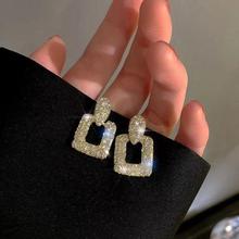 S925银针法式复古几何方形耳钉女韩国个性简约百搭气质耳饰品批发