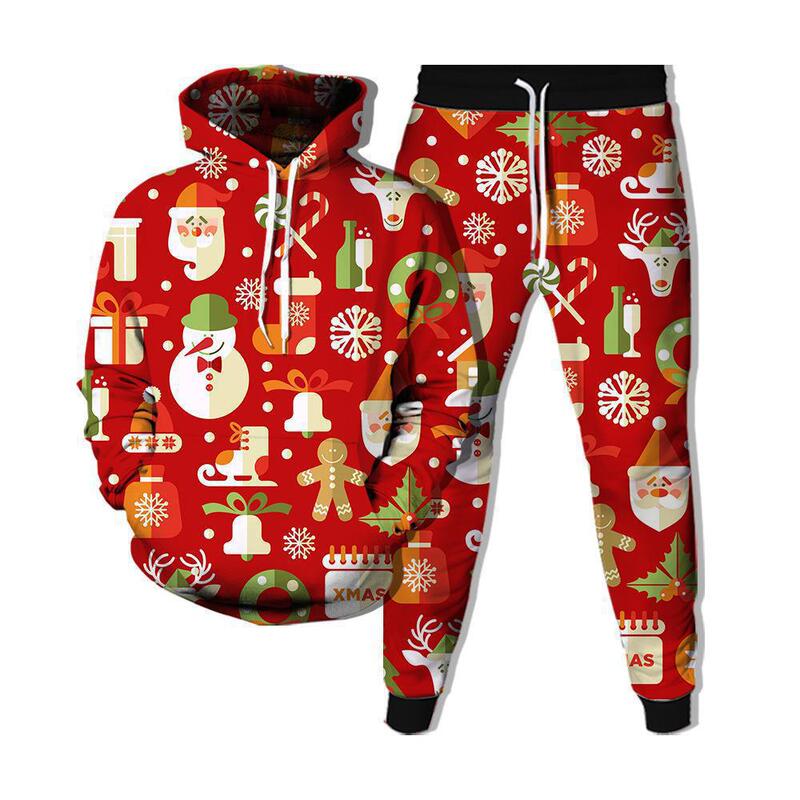 European and American 2023 new Christmas 3d printing men's and women's sweater hoodie suit loose Christmas suit home
