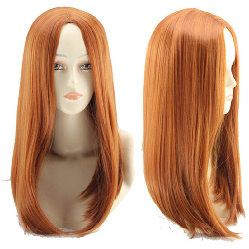 Black Widow Avengers Orange Orange wig head cover female COS wig universal European and American medium long straight hair cover