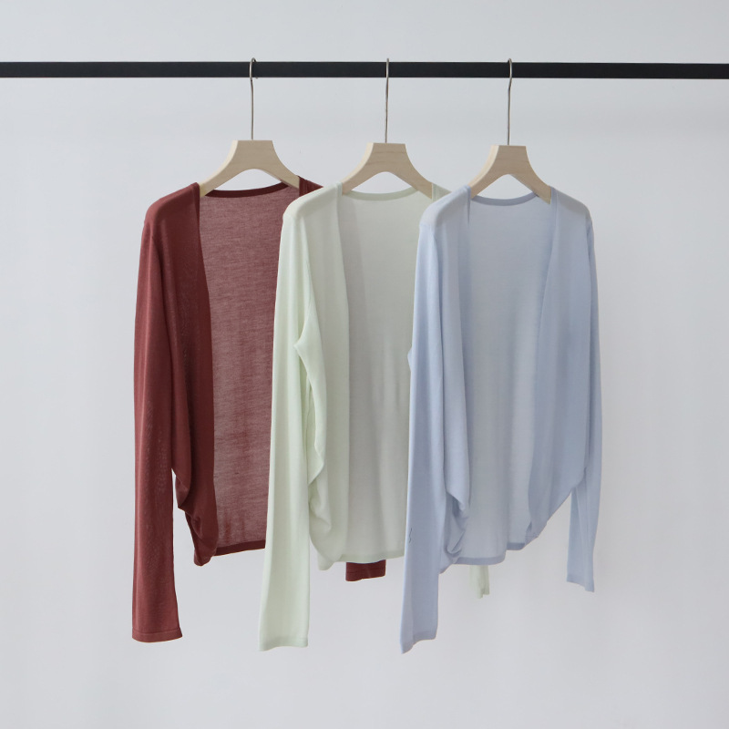 Tencel Blended Mulberry Silk Knitted Cardigan Women's Thin Shawl Summer Skirt with Sling Overshirt Knitted Top