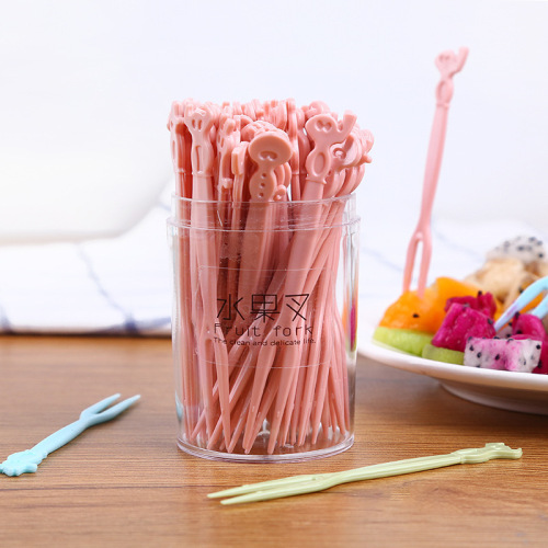 Household fruit fork cake dessert color fork KTV disposable plastic two-tine set boxed fork wholesale
