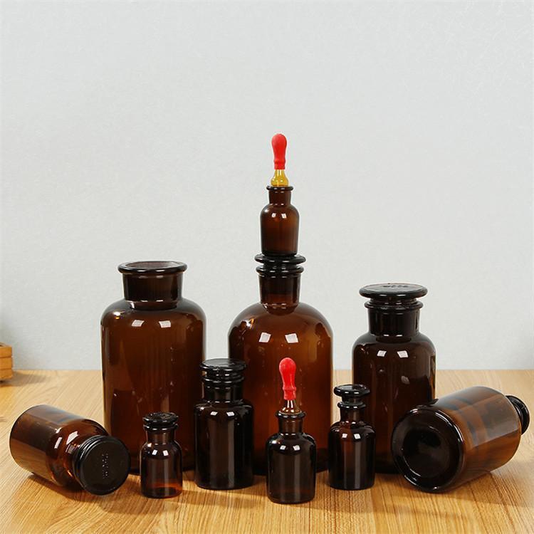 Botella de reactivo de abrasión transparente, botella de cristal marrón, botella de muestreo, botella de muestreo, botella de muestreo, botella de muestreo