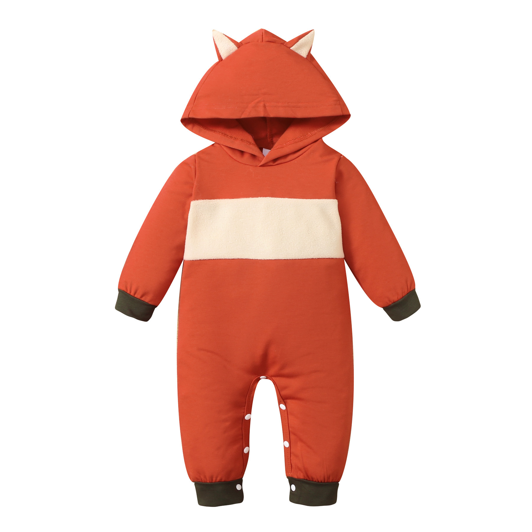 Winter Long-sleeved Fox Ears Hooded Stitching Long-sleeved Jumpsuit Baby Clothing display picture 1