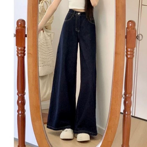 Women's Retro High-Waist Jeans Trousers, American Style, Loose Straight Fit, 92/98 cm Inseam
