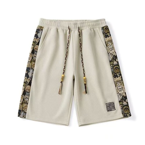National style embroidered shorts, men's summer teen bear pants, national trend five-cent casual sports pants, large size beach pants