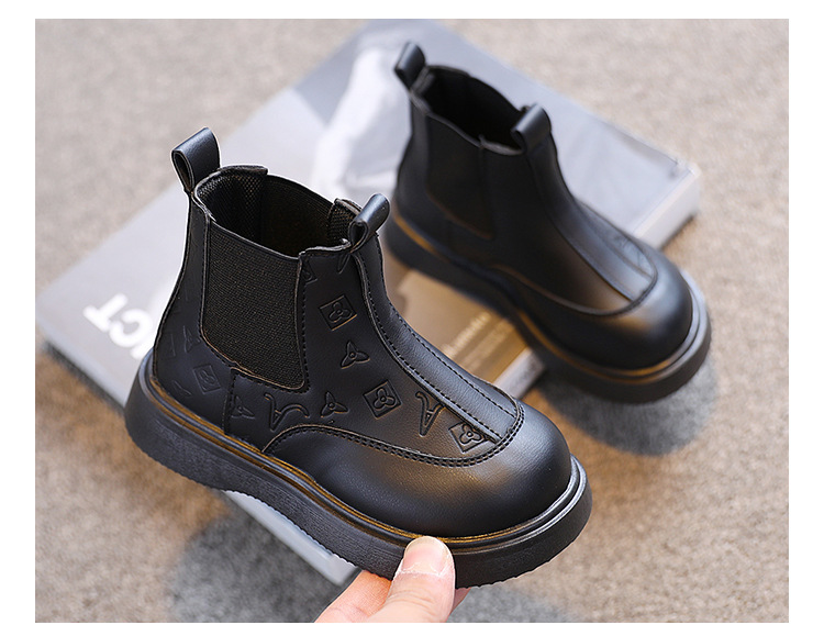 Bottes Martin en cuir à semelle souple pour fille et garçon, bottes simples noires, Style britannique, à la mode, courtes, nouvelle collection automne 2023_voghion.com