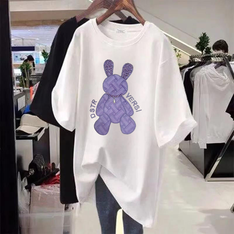 Plus Size Women's Young Loose Skirt Fat Sister Plus Fat Plus Size Long Top 100-150kg Short-Sleeved T-Shirt Summer Wear