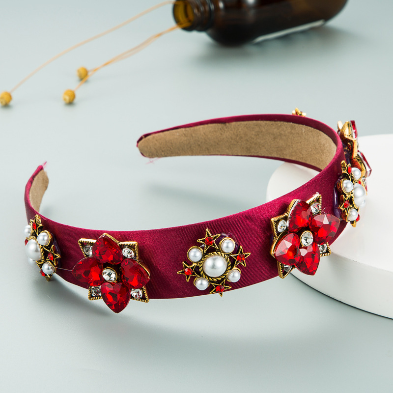 Neue Legierung Eingelegte Perle Strass Blume Stirnband display picture 5