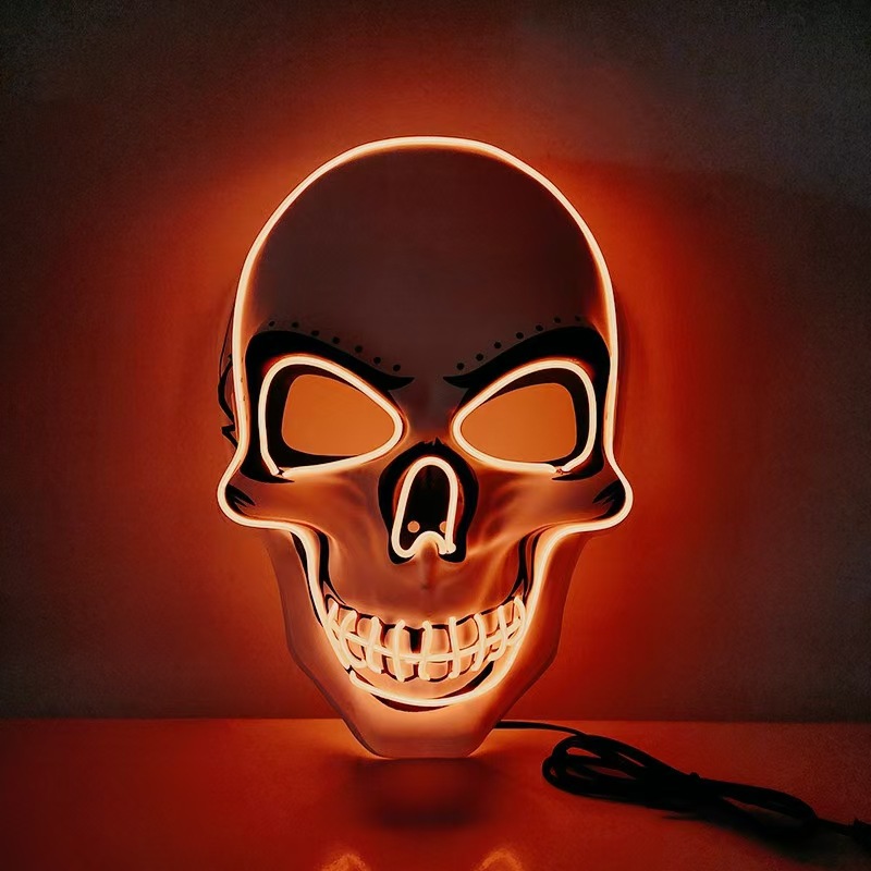 Halloween máscara de luz fría de PVC cráneo blanco máscara luminosa de fantasmas de terror