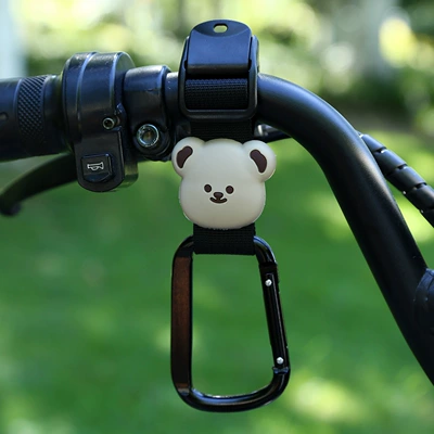 2025 Cross-Border New Electric Vehicle Hook Front Universal Cute Cartoon High-Value Stroller Hanging Buckle Storage Artifact (Other Electric Vehicle Accessories) - black-woven-strap-square-buckle-little-brown-bear-short-style