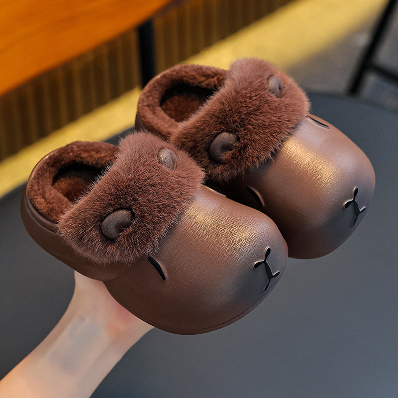 Zapatillas de algodón de invierno para niños Capibara, zapatillas de algodón para niños y niñas, zapatillas de algodón cálidas y impermeables para padres e hijos, bolsas de tacones para niños
