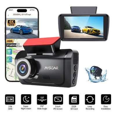 Driving Recorder with Wifi Connectivity, Dual Recording of Front and Rear Vehicles, 24-Hour Parking Monitoring, Night Vision, Reversing Images