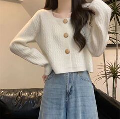 2025春秋新款纯色亲肤百搭显瘦温柔针织衫甜美清新款开衫女上衣套