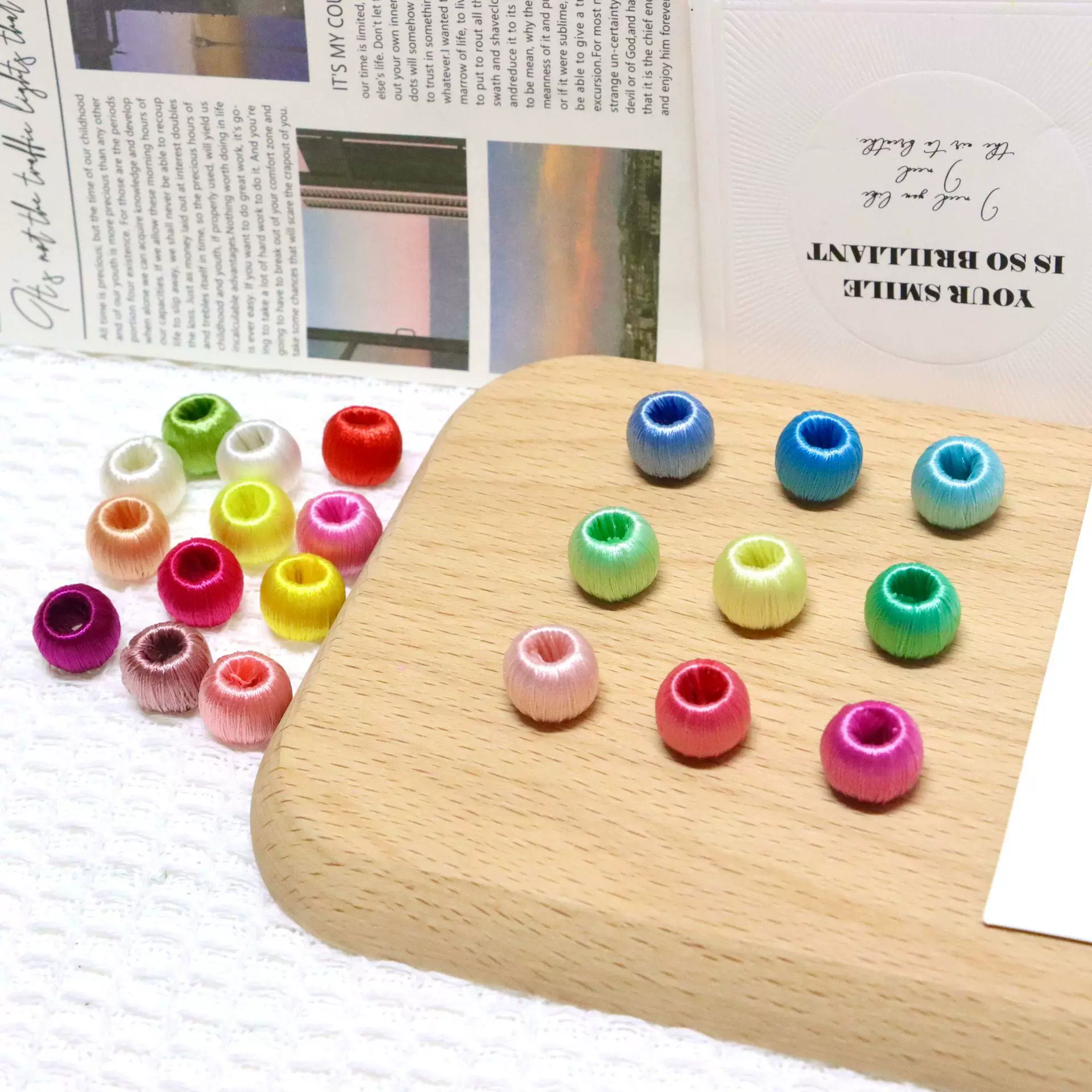 韩版彩色毛球布艺大孔隔珠diy服装辅料手工串珠15mm散珠饰品配件