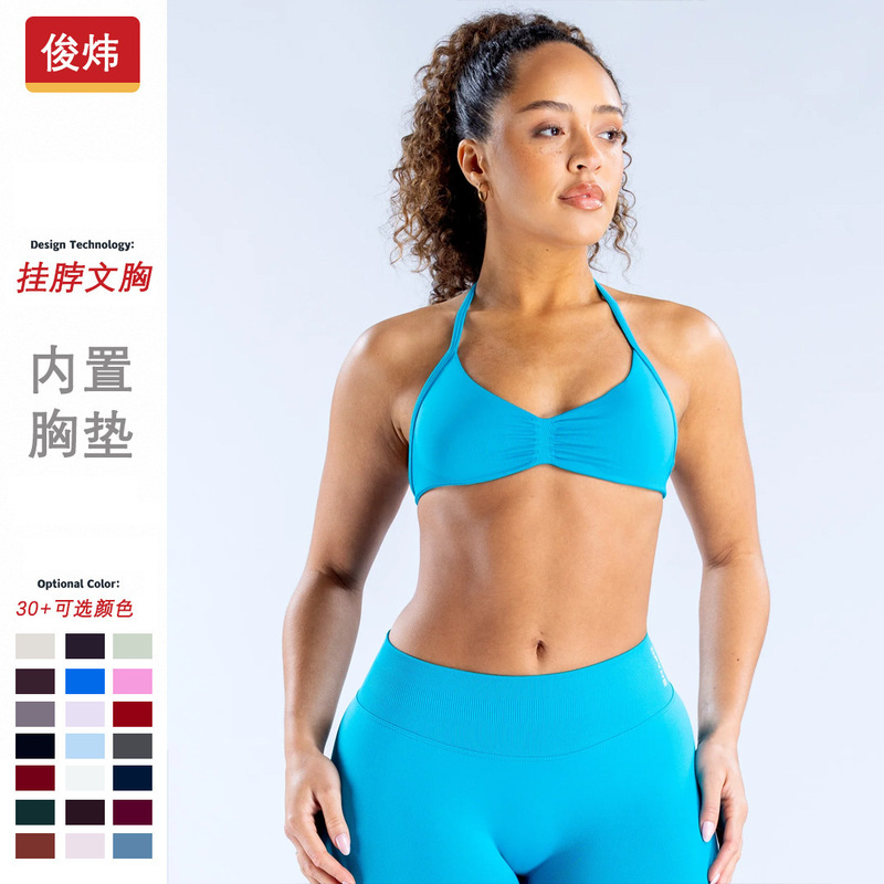 Aliexpress High-Elastic Matte Nylon Seamless Yoga Halter Bra Beautiful Back Sports Bra Women's Outerwear Sports Bra