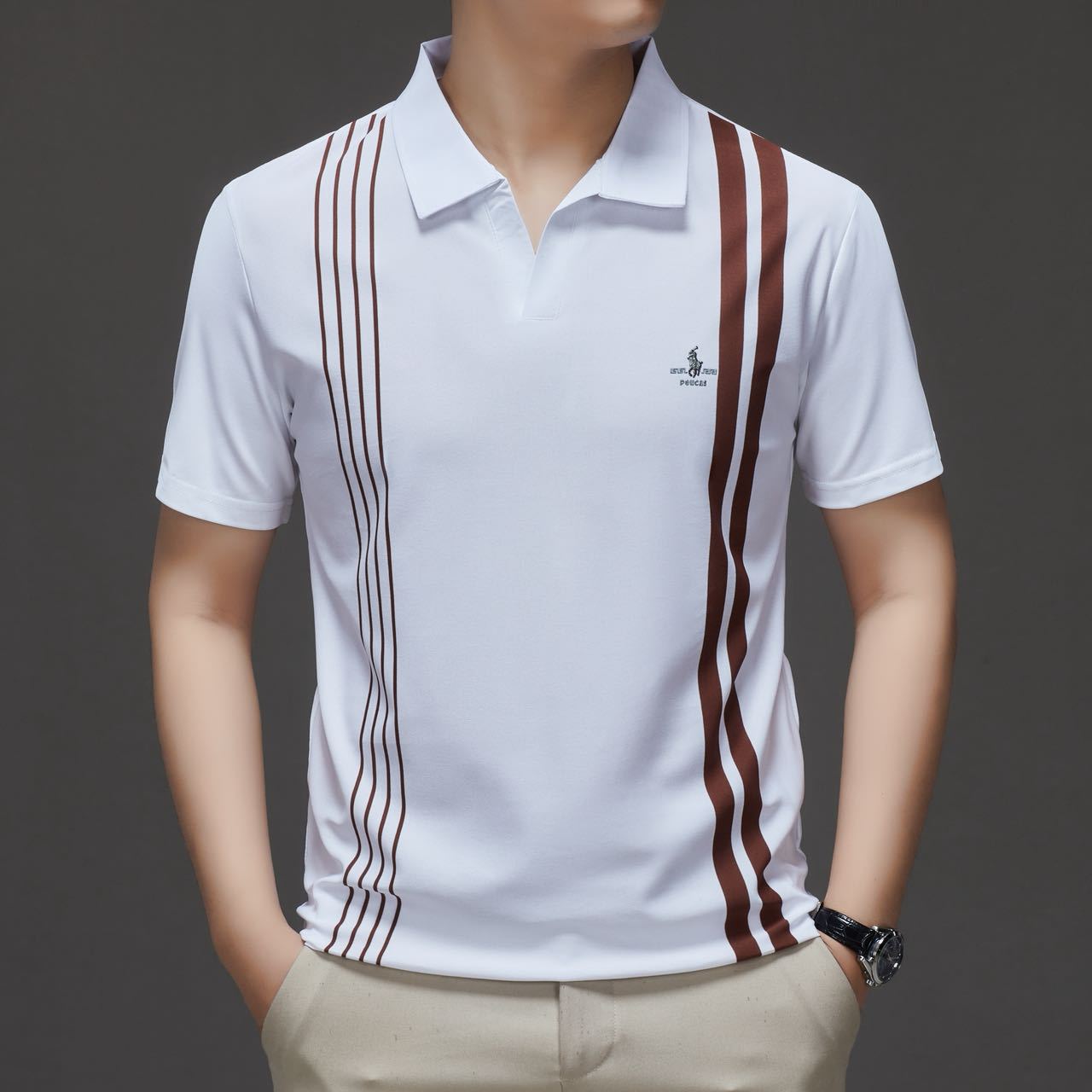 Famous Mouse Car Manufacturer Direct Sales Polo Shirt Short-Sleeved Men's New Business Fashion T-Shirt Lapel Stripesd T-Shirt Top