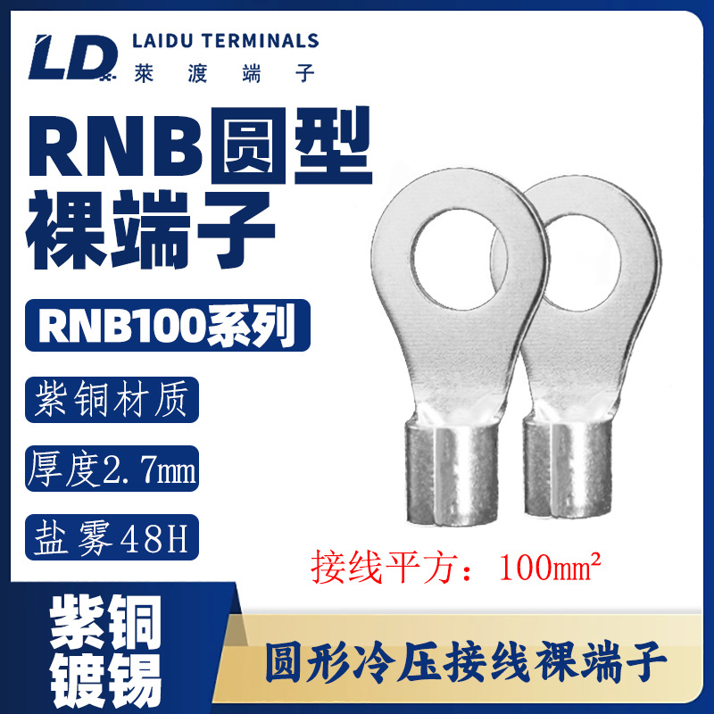 RNB100-8-10-12-14圆形裸端子/线耳/线鼻子/紫铜接线端子铜接头