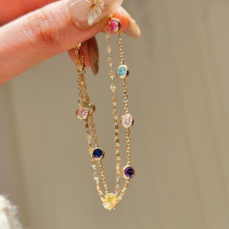 Dopamine Color S925 Sterling Silver Bubble Double Layer Bracelet Diamond-encrusted Retro High-grade Light Luxury Exquisite Design Bracelet