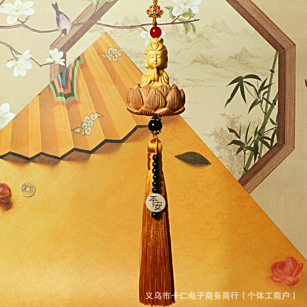 Car hanging — Mu Ding Yao Hanging Ornament - long-tassel-guanyin-gold
