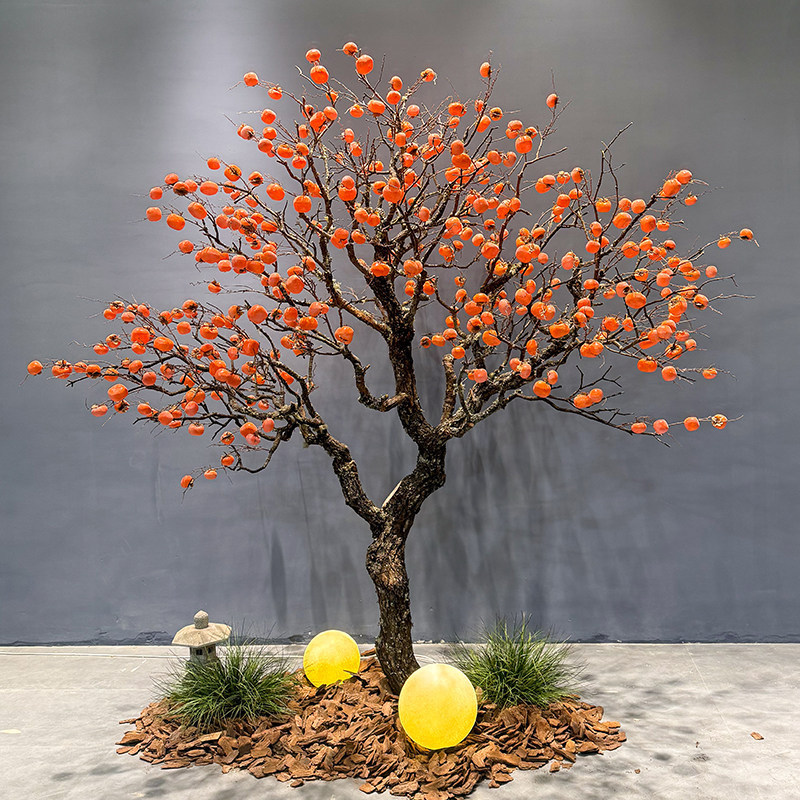 Artificial Persimmon Tree, New Year Red Fruit, Red Envelope Wishing Tree, Floor-Standing Fake Fruit Tree, Hotel Indoor and Outdoor Window Decoration and Landscaping