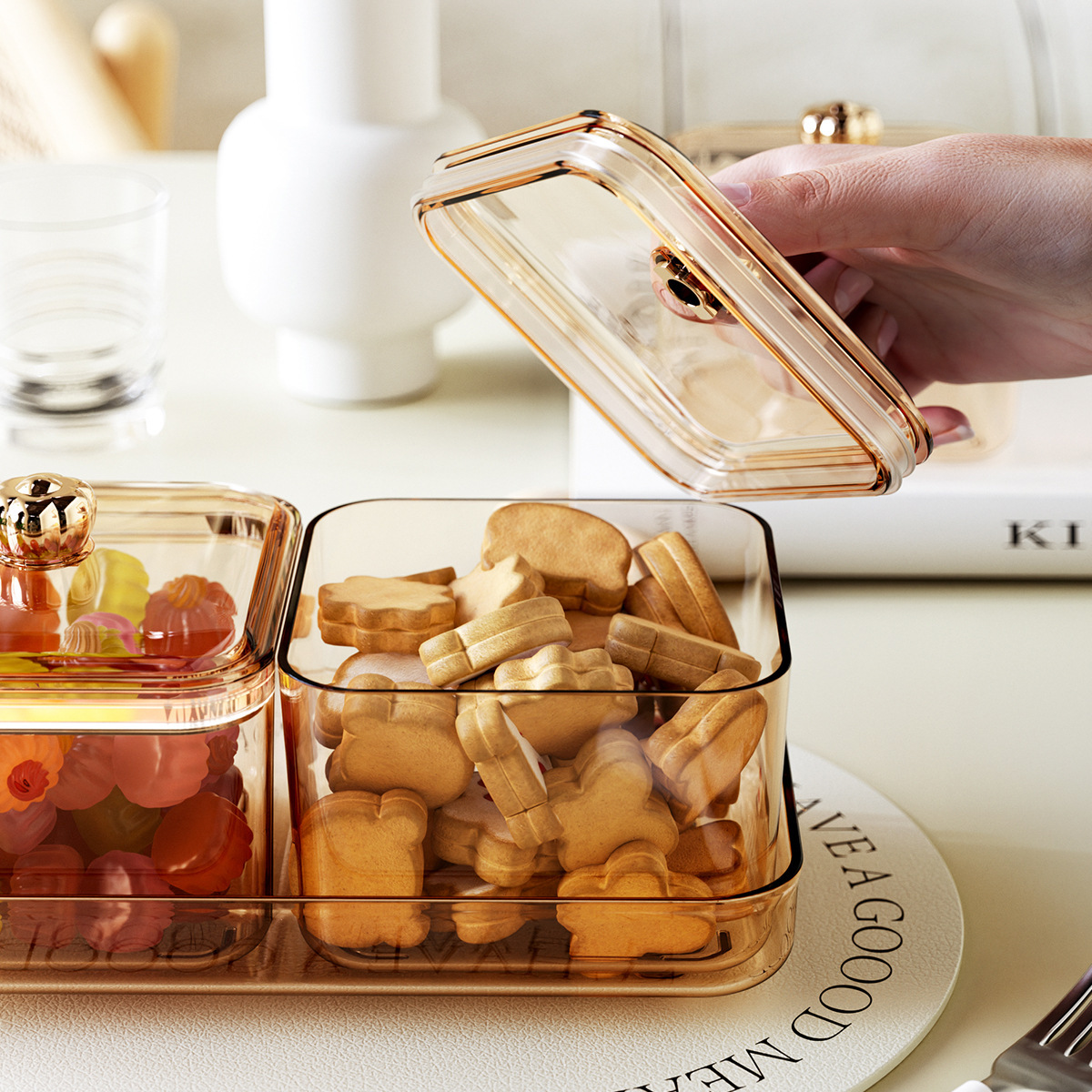 Platos de frutas secas de lujo ligero, productos de año nuevo sellados a prueba de humedad, divididos en cuadrículas, mesas de café de Sala de estar de gran capacidad, bocadillos, dulces y cajas de almacenamiento