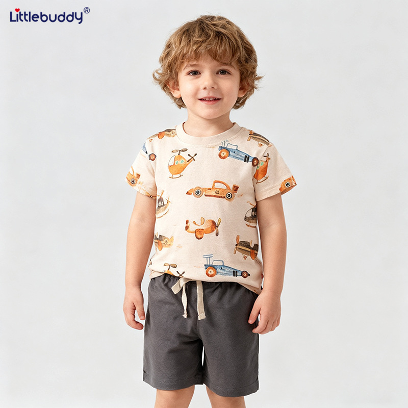 Cross-Border Kidsren's Short-Sleeved Suits Pure Cotton Boys' T-Shirts Baby Summer Kidsren's Clothing Girls Shorts Clothes