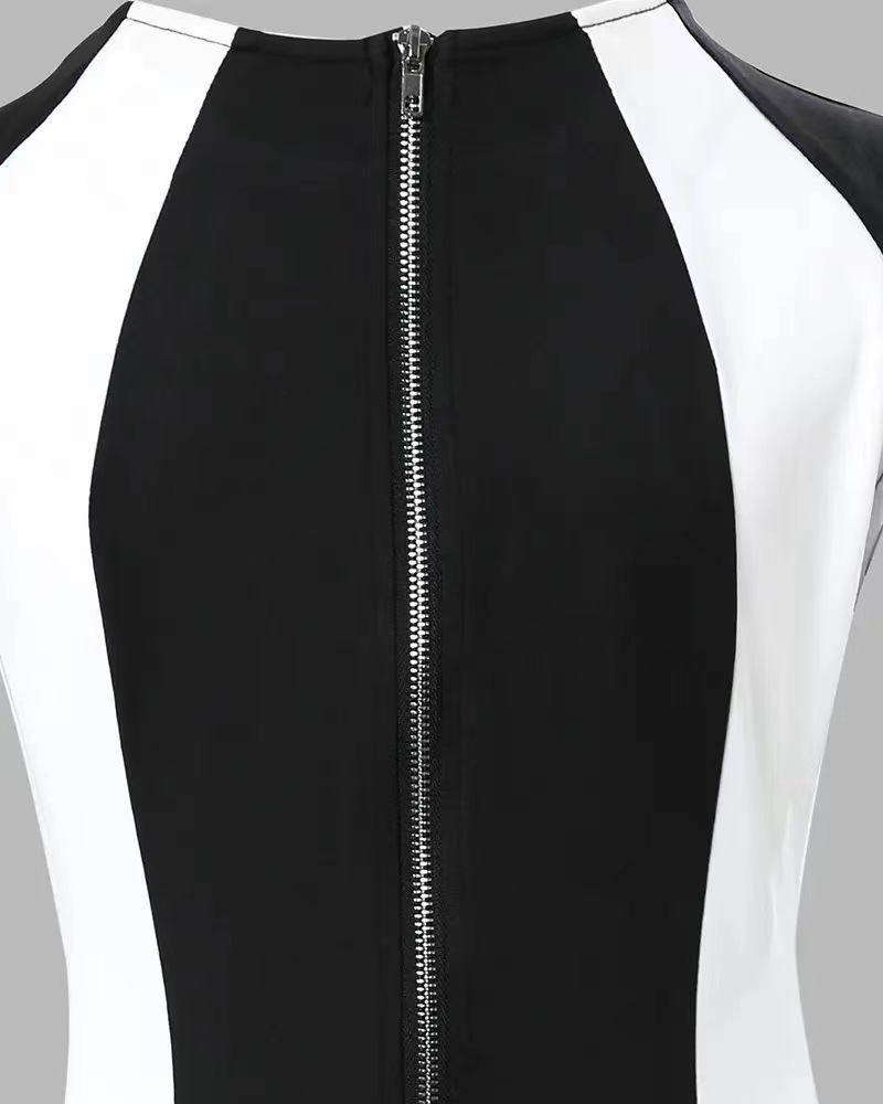 2023 Summer New European And American Style Foreign Trade Women's Clothing Color-Block Sleeveless Round Neck Patchwork_ecoleips.com