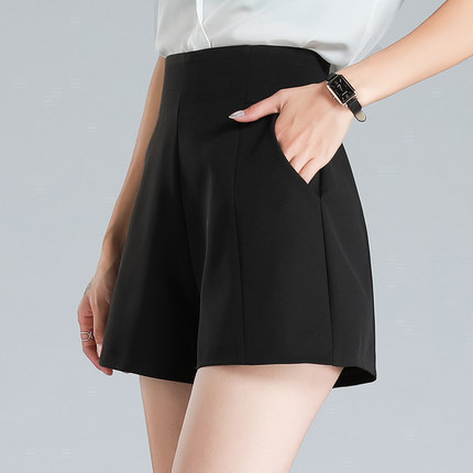 Spring and Summer Women's High-Waisted Shorts 2026 New Style A-Line Loose Slimming Wide-Leg Black Suit Shorts for Women Autumn