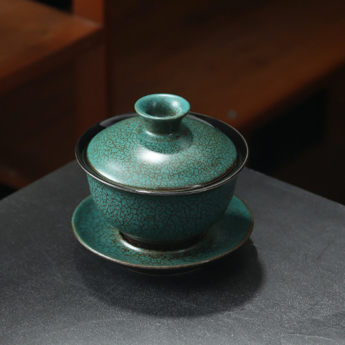 Japanese kiln green glaze teapot household retro side pot cover bowl ceramic Kung Fu tea set household teapot single pot